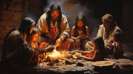 Fototapeta premium authentic native American Indian family scene. National Native American Heritage Month Concept