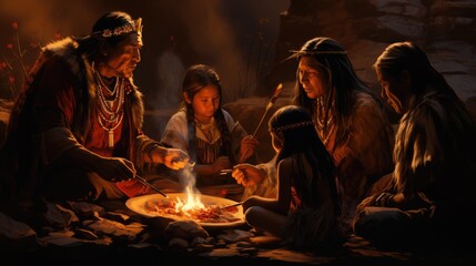 authentic native American Indian family scene. National Native American Heritage Month Concept
