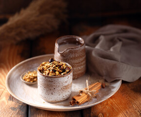 homemade granola muesli with yogurt and nuts