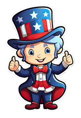 cute small character, man with a hat in usa colors