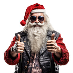 Funny Santa Claus biker. In a leather jacket and sunglasses. Isolated on transparent background.