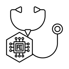 outline stethoscope and AI icon on white background with editable stroke, icon design for apps, presentation, banner, sign, symbol, logo. icon concept. vector illustration.