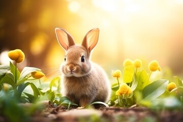 Fototapeta na wymiar Close-up of cute rabbit with beautiful bokeh background