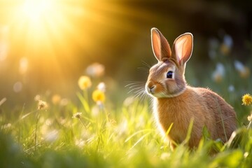 Close-up of cute rabbit with beautiful bokeh background