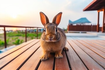 Close-up of cute rabbit with beautiful bokeh background