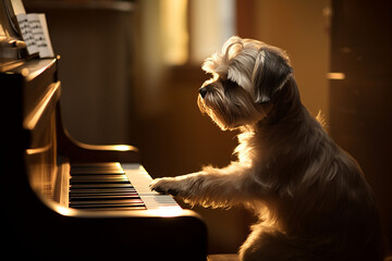 cute dog animal playing the piano