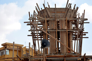 A new mosque under construction, building a new grand Masjid mosque in Cairo, Egypt, with a big...