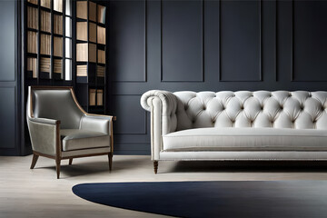 a classic and elegant tufted sofa in rich velvet upholstery, featuring deep button tufting and ornate wooden legs | Generative AI