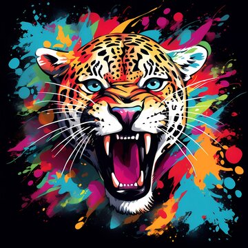 expressive multi-colored print: portrait of a leopard