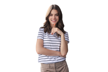 Attractive business woman looking at camera and smiling while standing on a transparent background