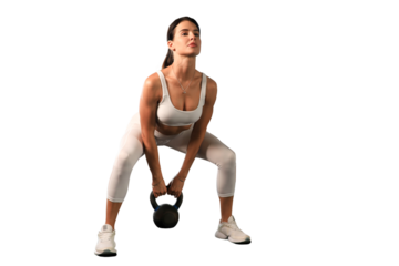 Sport woman with kettlebell on a transparent background