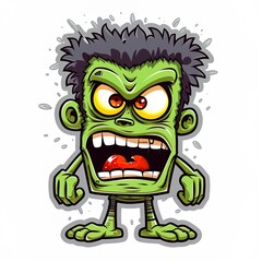 Obraz premium Frankenstein Monster sticker design on white background. Halloween monster illustration. Generative Ai