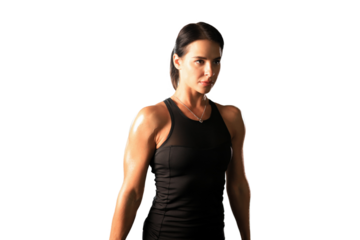 Muscular fit woman exercising building muscles on a transparent background