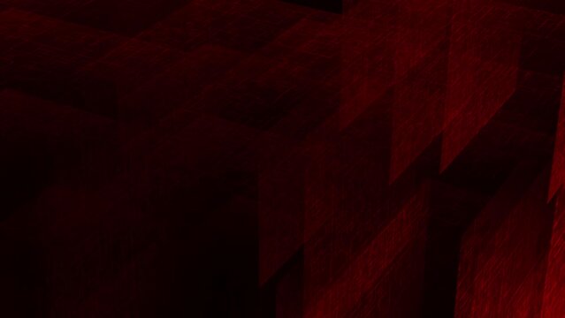 Abstract 3D background with moving red cubes and digital patterns on surfaces , looped video, 4k , 60 fps