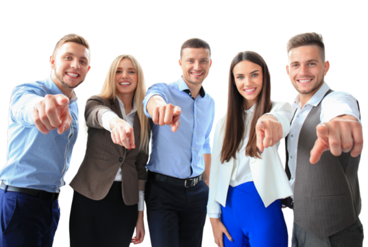 Portrait of excited young business people pointing at you on a transparent background - Powered by Adobe