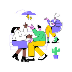 Family coach isolated cartoon vector illustrations. Experienced family coach woman talking with couple, relationship problems, personal life, small business, modern profession vector cartoon.