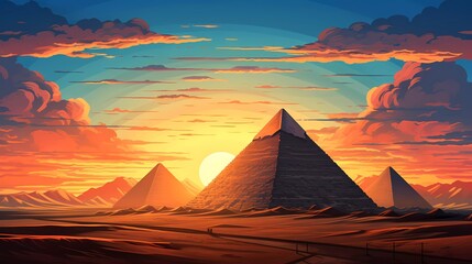 comic book style illustration of giza pyramid in egyptian desert