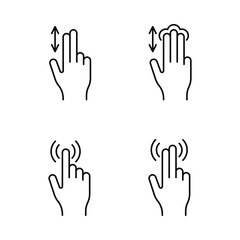 Gesture Sign Black Thin Line Icon Set Isolated on a White Background. Vector illustration of Hand Touchscreen Gestures Device Icons