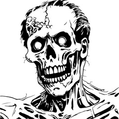 Scary Zombie head, Hand drawn Zombie, Halloween zombie illustration	