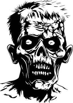 Scary Zombie head, Hand drawn Zombie, Halloween zombie illustration	