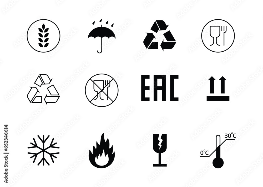 Canvas Prints Packaging Symbols Black Thin Line Icons Set Include of Temperature, Fragile and Fire Signs. Vector illustration