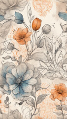 Illustration of flower doodles with watercolor 3