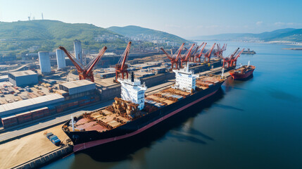 Naklejka premium Cargo ship at the port