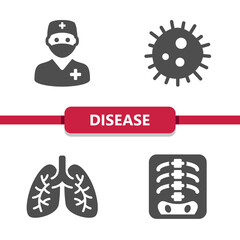 Disease Icons. Doctor, Surgeon, Virus, Lungs, X-ray Vector Icon