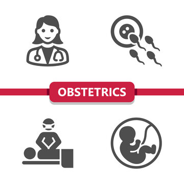 Obstetrics And Gynecology Icons. Doctor, Birth, Baby, Surgery Vector Icon
