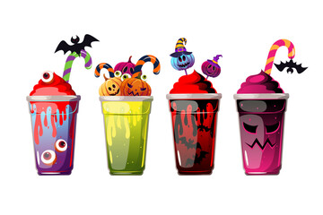 Halloween drinks.A set of funny drinks for Halloween.Vector illustration .