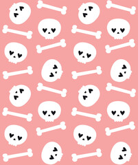 Obraz premium Vector seamless pattern of groovy skull and bones isolated on pink background