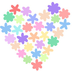 floral background with hearts, pastel color flower doodle in heart shape