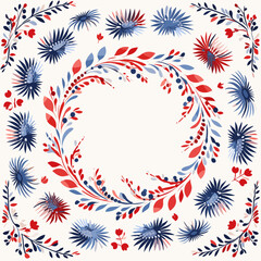 Patriotic wreaths pattern, background, hand-drawn cartoon flat art Illustrations in minimalist vector style