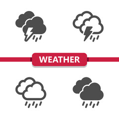 Weather Icons - Clouds, Cloud, Raining, Storm, Lightning Bolt Vector Icon