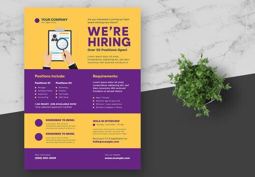 Purple and Yellow Company Job Vacancy Flyer