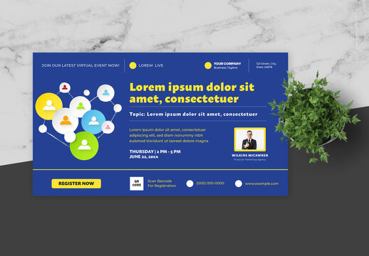 Blue and Yellow Network Builds Virtual Event Social Media Event Image