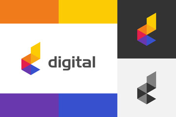 Letter d Digital technology logo icon design. colorful geometric d shape logo symbol design element