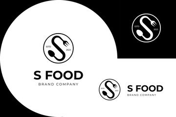 Letter S restaurant food logo icon design. S shape with fork and spoon for brand food identity logo illustration design element