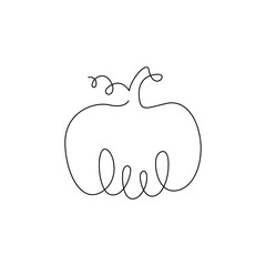 Pumpkin Continuous Line Drawing Halloween Autumn Harvest One Line isolated minimalistic trendy style Vector Illustration Black on White