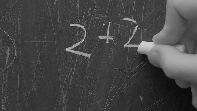 School education, maths written by white chalk on the blackboard background, greenboard