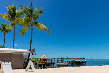 Beautiful beach with pier in tropical island under blue sky, Key Largo. Florida