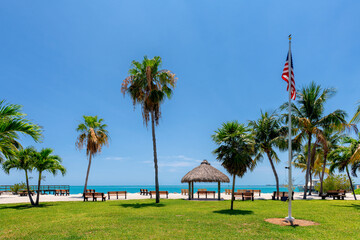 Beach state park with palm trees in tropical island in Key Largo, Florida
