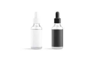 Blank glass dropper bottle with white and black label mockup