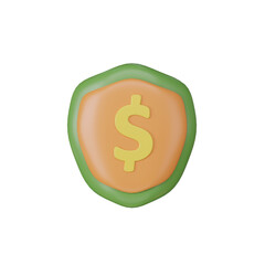 shield protects money icon 3d render illustration, Money savings concept.