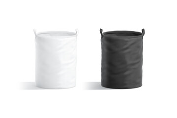 Blank black and white laundry hamper bag mockup, front view - obrazy, fototapety, plakaty