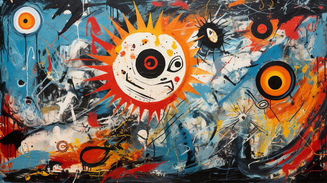 Farbiges Hintergrundbild Graffiti mit Fratze, Abstrakt Kunst