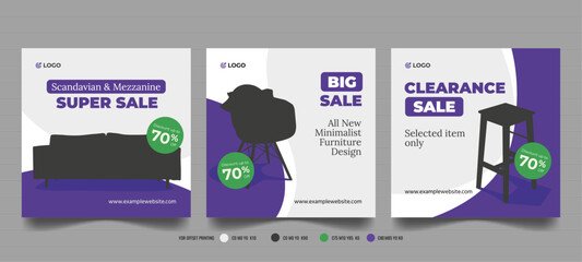 Minimalist furniture sale social media feed or post cover design, web banner for furniture product promotion, sale banner template