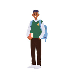 Teenager boy student cartoon teen pupil character wearing uniform back to school, start education