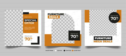 Furniture sale social media feed or post cover design, web banner for furniture product promotion, sale banner template