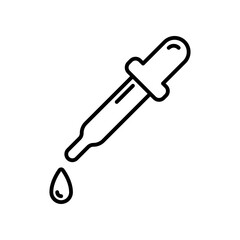 Dropper picker lab Line icon style. Pipette with liquid eye dropper medical. Droplet test in science chemical laboratory for web, app symbol. Vector illustration. Design